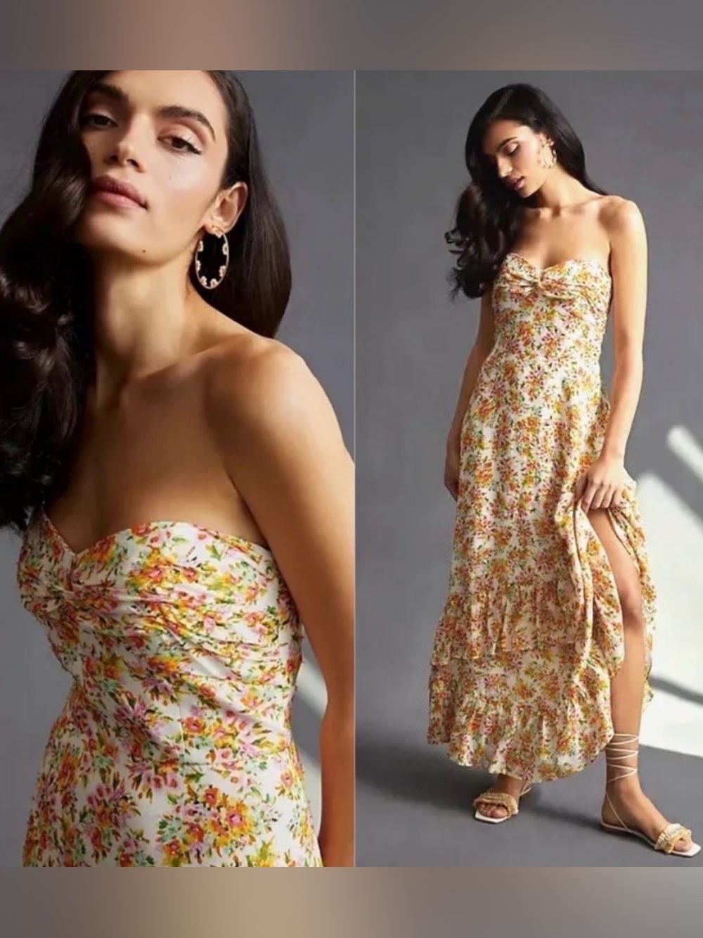 SHOSHANNA MIDNIGHT Remy Floral Strapless Midi Dress • Size 12 • EUC